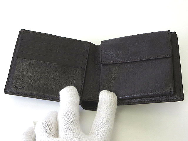 ロエベ LOEWE 財布 二つ折り アナグラム柄 PVC レザー 黒 ブラウン 茶