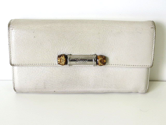 GUCCI グッチ ファスナー 長財布 レディース バンブー アイボリー 箱付き