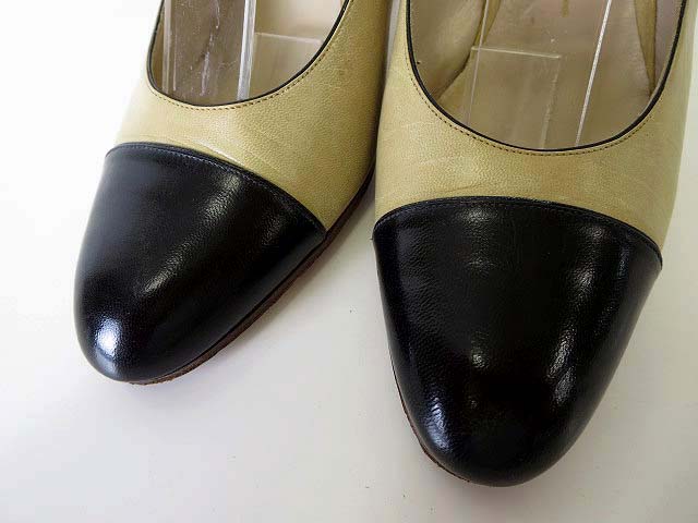 シャネル CHANEL パンプス ミュール バックベルト レザー キャップトゥ