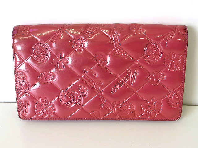 シャネル CHANEL 財布 長財布 エナメル アイコン コーラル ピンク 二 