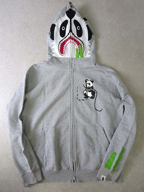 アベイシングエイプ A BATHING APE パーカ フードパーカー パンダ PANDA FULL ZIPP HOODIE ジップアップ フーディ  スウェット L グレー 黒 ブラック 希少 レア 国内正規品 メンズ