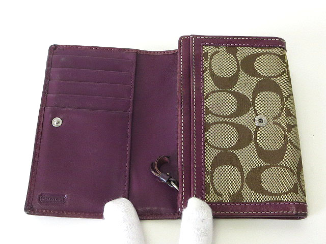 コーチ COACH 財布 二つ折り キャンバス レザー シグネチャー ベージュ 