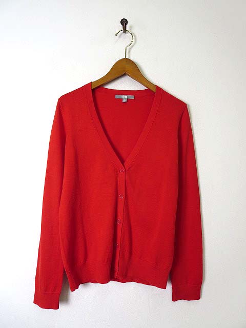ユニクロ Uniqlo カーディガン ニット コットン Vネック 長袖 S 赤 美品 レディース 068 ベクトルパーク