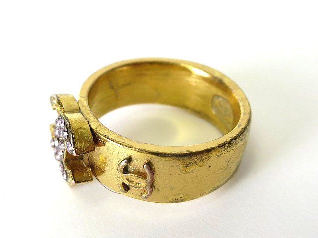 CHANEL★ヴィンテージリング ゴールド 13号ラインストーン CHANEL シャネル指輪 ココマーク ヴィンテージ ラインストーン 13号