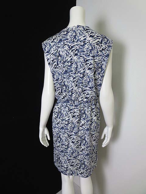 23区 オンワード樫山 ワンピース ノースリーブ Vネック 総柄 38 M 白 ホワイト 青 レディース 068 ベクトルパーク