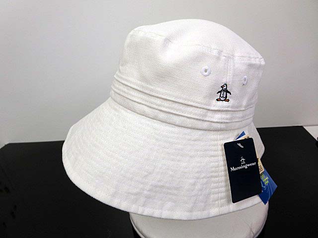 未使用品 マンシングウェア Munsingwear ハット つば広 帽子 ぼうし つば広帽 リネン 麻 コットン ロゴ 刺繍 57 白 ホワイト ボウシ 国内正規品 レディース 068 ベクトルパーク