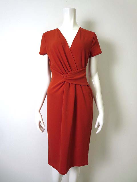 エジェリ Egerie ワンピース 半袖 カシュクール ペプラム M オレンジ 美品 レディース 068 ベクトルパーク