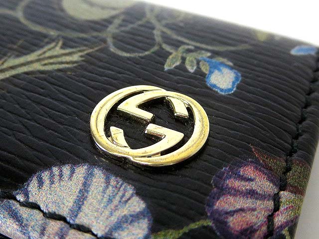 グッチ GUCCI キーケース 6連 GG 花柄 レザー 黒 マルチカラー