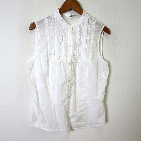 Mamaikuko De Paris ママイクコ シャツ ブラウス ノースリーブ ノーカラー ピンタック コットン M 白 ホワイト レディース 068 ベクトルパーク