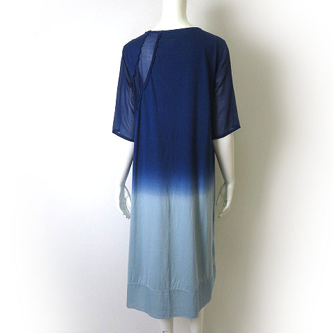 ケイコキシ Keiko Kishi By Nosh ワンピース ロング シルク コットン 半袖 ハーフスリーブ シフォン 切り替え グラデーション フレア F 青 水色 レディース 068 ベクトルパーク