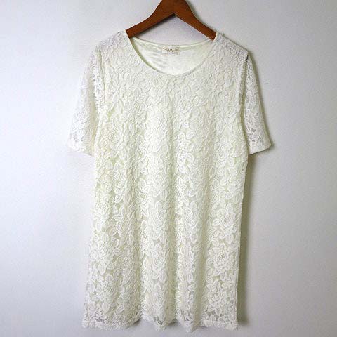ヴォスコ Vousco ワンピース チュニック 半袖 レース フレア コットン M オフ白 ホワイト タグ付 美品 レディース 068 ベクトルパーク