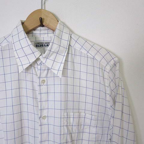 ユナイテッドアローズ United Arrows ブルーレーベル Blue Label シャツ ワイシャツ カジュアルシャツ 長袖 ブロックチェック M 白 ホワイト 青 ブルー メンズ 068 ベクトルパーク