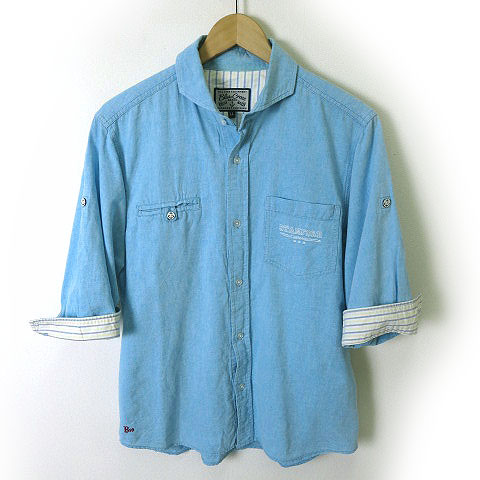 ブルークロス Blue Cross シャツ 7分袖 ロールアップ リネン コットン Ll 水色 ジュニア ボーイズサイズ 男の子 キッズ 068 ベクトルパーク