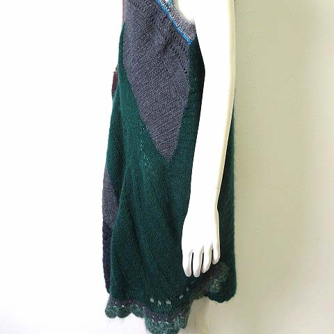 トクコプルミエヴォル Tokuko 1er Vol ワンピース ニットワンピース ウール 半袖 キャップスリーブ かぎ編み ドッキング M 9 緑 グリーン 茶色 ターコイズブルー グレー レディース 068 ベクトルパーク