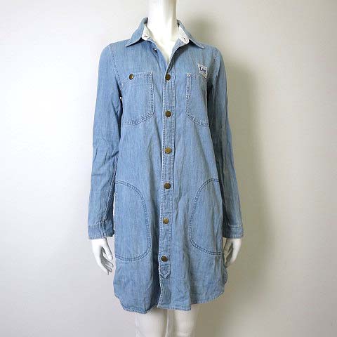 リー Lee デニムシャツ ロング チュニック ワンピース 長袖 ロゴ M インディゴブルー レディース 068 ベクトルパーク