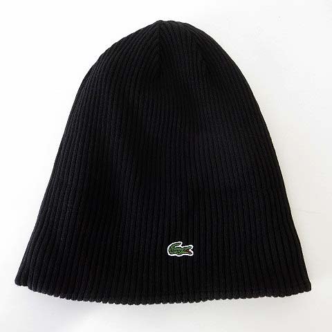 ラコステ Lacoste ニットキャップ ニット帽 リバーシブル ぼうし 帽子 ウール ロゴ 刺繍 F 黒 ブラック ボウシ タグ付 美品 国内正規品 メンズ 068 ベクトルパーク