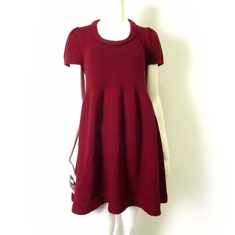 バーバリーブルーレーベル Burberry Blue Label ワンピース チュニック ウール ニットワンピース 半袖 パフスリーブ ロゴ M 38 赤 レッド 国内正規品 レディース 068 ベクトルパーク