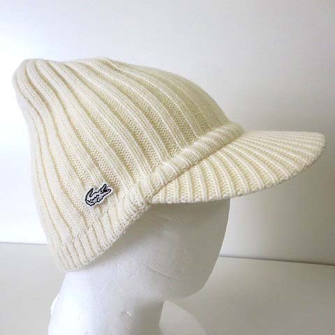未使用品 ラコステ Lacoste キャスケット ニットキャップ 帽子 ぼうし ロゴ 刺繍 ウール F オフ白 ホワイト 美品 タグ付 国内正規品 メンズ レディース 068 ベクトルパーク