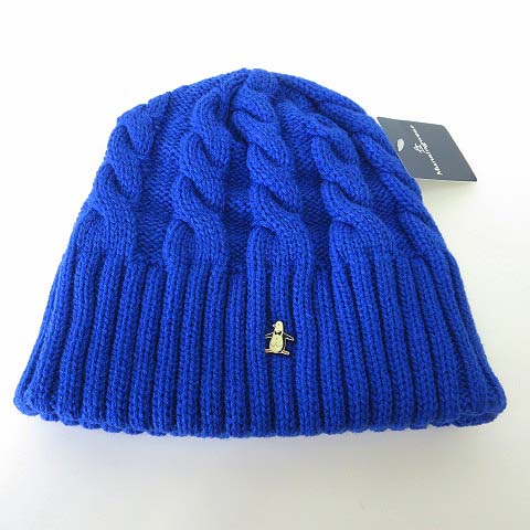 未使用品 マンシングウェア Munsingwear ニットキャップ ニット帽 ワッチキャップ ぼうし 帽子 ウール ロゴ F 青 ブルー ボウシ タグ付 美品 国内正規品 メンズ 068 ベクトルパーク