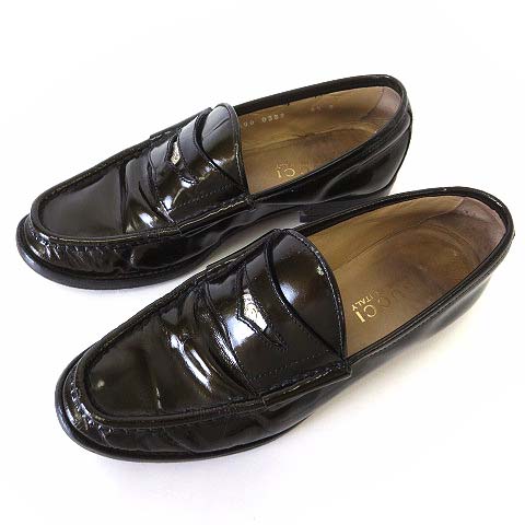 グッチ GUCCI ローファー コインローファー 本革 エナメル レザー 22.0 