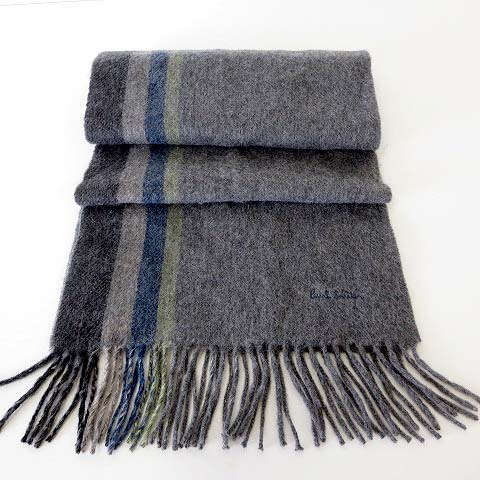 ポールスミス Paul Smith マフラー カシミヤ 100 マルチストライプ ロゴ 刺繍 グレー ブルー 黄色 チャコールグレー 国内正規品 紳士 ビジネス 通勤 メンズ 068 ベクトルパーク