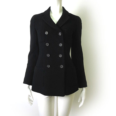 デュアルヴュー Dual View ジャケット テーラード ダブル ウール 100 飾りボタン 裏ドット 水玉 長袖 38 M 黒 ブラック レディース 068 ベクトルパーク