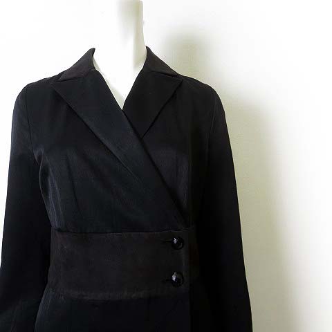 ヤエカ Yaeca コート ワンピース カシュクール 長袖 サテン スエード ドッキング S 黒 ブラック 国内正規品 レディース 068 ベクトルパーク