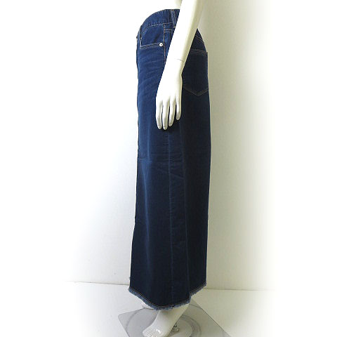 プラステ Plst スカート デニム ロング マキシ フリンジ ウォッシュ加工 バックスリット ストレッチ 25 インディゴブルー レディース 068 ベクトルパーク