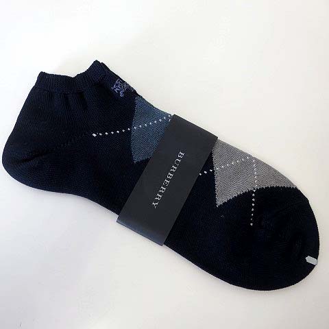 バーバリー Burberry 靴下 ソックス くつ下 アンクルソックス ショート ノバチェック ホース ロゴ 刺繍 25 26cm 紺 ネイビー グレー タグ付 美品 国内正規品 メンズ 068 ベクトルパーク