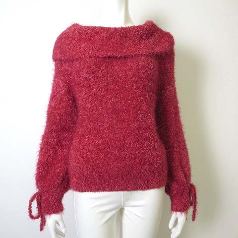 リリーブラウン Lily Brown ニット セーター シャギー ラメ リボン スリーブ ボリューム 長袖 M L コーラル ピンク レディース 068 ベクトルパーク