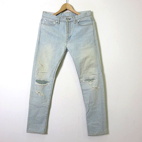 ミスタージェントルマン Mr Gentleman デニムパンツ ジーンズ ブリーチ ダメージ リペア加工 スリム スキニー 32 アイスブルー 日本製 メンズ 068 ベクトルパーク