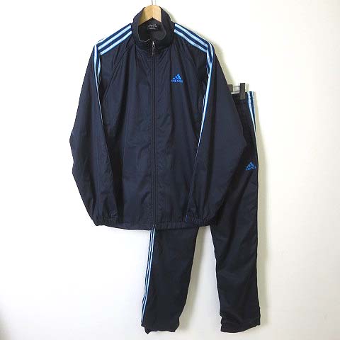アディダス Adidas 上下セット ナイロン ジャケット パンツ Clima365 ロゴ 刺繍 3本ライン L 紺 ネイビー 水色 スポーツウエア 国内正規品 メンズ 068 ベクトルパーク