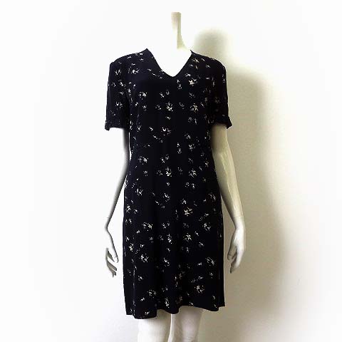 マルニ Marni ワンピース 半袖 シルク 絹 100 Vネック 総柄 S 38 黒 ブラック 国内正規品 イタリア製 レディース 068 ベクトルパーク