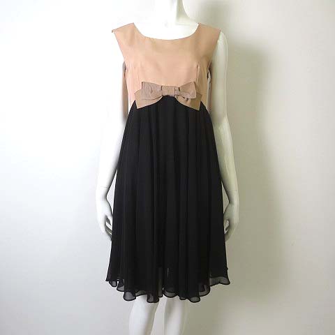 ストロベリーフィールズ Strawberry Fields グレース Grace ワンピース ドレス バイカラー ノースリーブ リボン シフォン 切り替え M くすみ ピンク 黒 ブラック パーティ 美品 レディース 068 ベクトルパーク