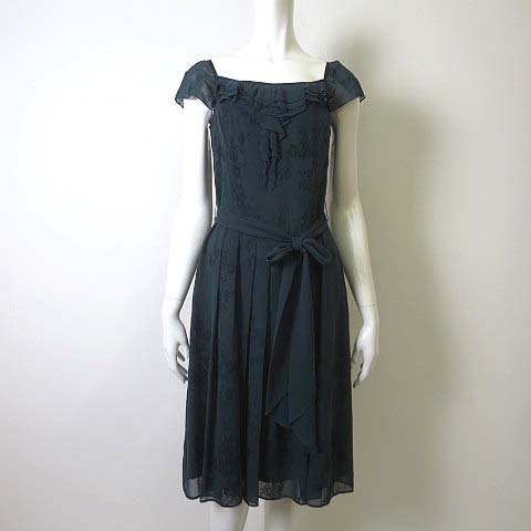 ヴォイスメール Voicemail ドレス ワンピース ミモレ丈 半袖 花柄 リボンベルト付 シフォン フレア フリル 38 M 緑 グリーン パーティー 発表会 レディース 068 ベクトルパーク