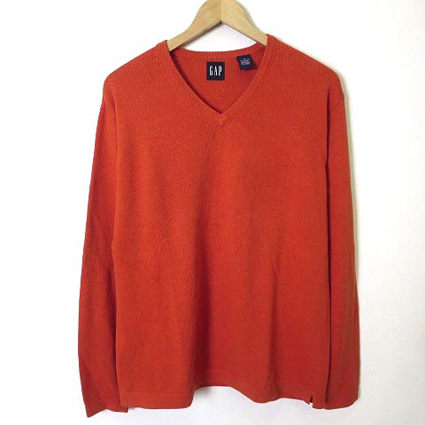 ギャップ Gap ニット セーター Vネック コットン スリット 長袖 M オレンジ メンズ 068 ベクトルパーク