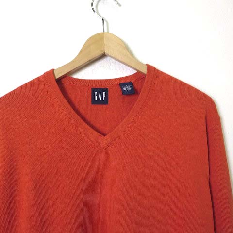 ギャップ Gap ニット セーター Vネック コットン スリット 長袖 M オレンジ メンズ 068 ベクトルパーク