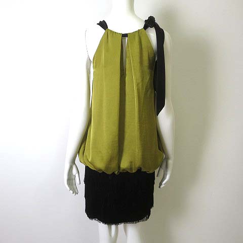 Aimer エメ ドレス ワンピース ノースリーブ フリンジ ショルダー リボン 9 M マスタード 黒 ブラック パーティー 披露宴 レディース 068 ベクトルパーク