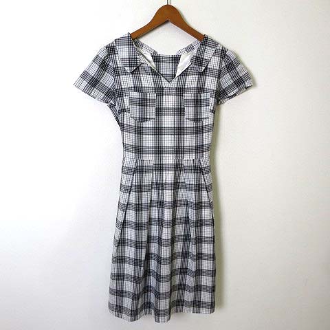 ミッシュマッシュ Misch Masch ワンピース フレア チェック バック リボン レースアップ ガーリッシュ 半袖 M 白 ホワイト 黒 ブラック 美品 レディース 068 ベクトルパーク