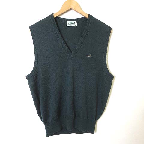 クロコダイル Crocodile ニット ベスト プルオーバー Vネック ロゴ 刺繍 L 緑 グリーン メンズ 068 ベクトルパーク
