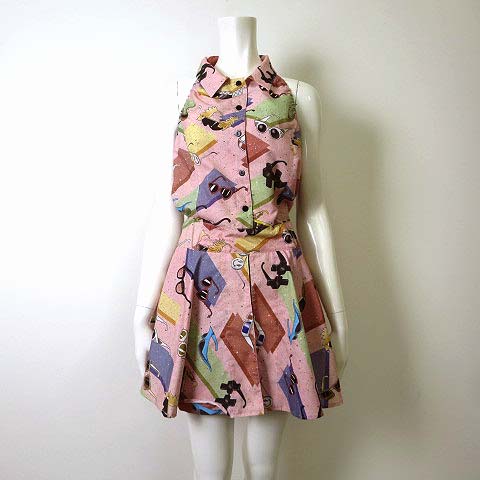 ジェレミースコット Jeremy Scott オールインワン サロペット ワンピース ホルターネック ノースリーブ 眼鏡 サングラス柄 L ピンク エンジ グリーン パステルカラー レディース 068 ベクトルパーク