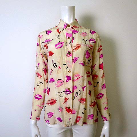シャネル CHANEL シャツ ブラウス 長袖 ココマーク リップ柄 シルク 絹  