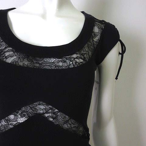 ★美品★【Blumarine】ブルマリン 半袖カットソー スパンコールリボン ブラック ブルマリンレース Tシャツ カットソー