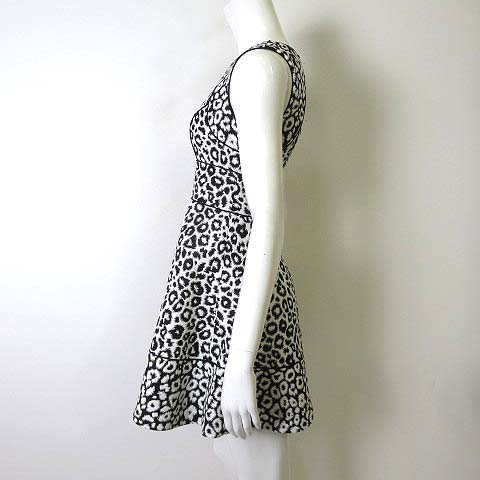 バナナリパブリック Banana Republic ワンピース ノースリーブ アニマル柄 レオパード フレア Vネック ハリ感 Xs 白 ホワイト 黒 ブラック 小さいサイズ レディース 068 ベクトルパーク