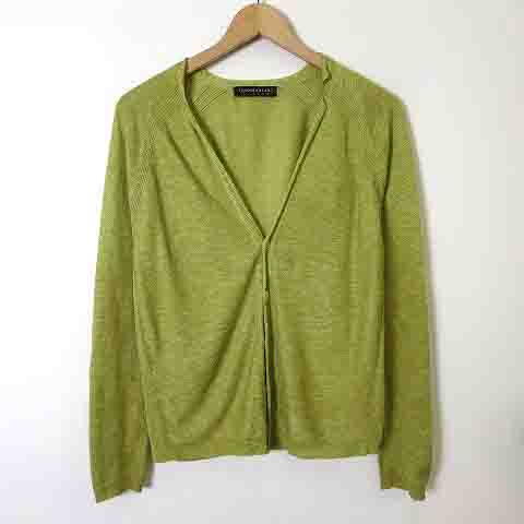 トゥモローランド トリコ Tomorrowland Tricot カーディガン 長袖 サマー ニット シルク リネン 絹 麻 Vネック M 杢 緑 くすみ グリーン メンズ 068 ベクトルパーク