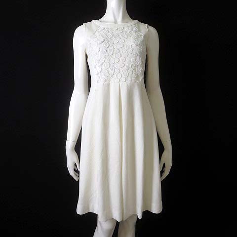 ローズティアラ Rose Tiara ワンピース ノースリーブ フレア 花柄 刺繍 レース 異素材 タック S 白 ホワイト レディース 068 ベクトルパーク