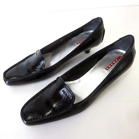 プラダスポーツ PRADA SPORT パンプス ローヒール エナメル 37.5 黒 