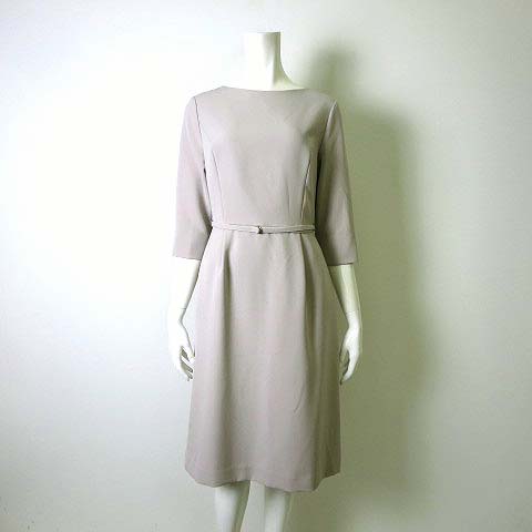 未使用品 ロペピクニック Rope Picnic ワンピース ベルト付 バックファスナー 7分袖 M 38 ピンクベージュ レディース 068 ベクトルパーク