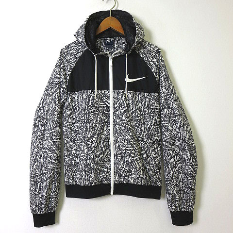 ナイキ Nike ジャケット パーカー ナイロン 総柄 ロゴ 配色 ジップアップ フード 長袖 L 黒 ブラック 白 ホワイト 国内正規品 レディース 068 ベクトルパーク