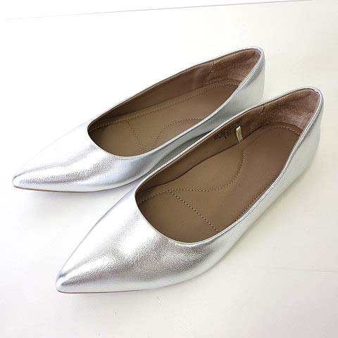 ザラ Zara フラットシューズ パンプス レザー ポインテッドトゥ 22 5 シルバー シャイニー くつ 靴 シューズ レディース 068 ベクトルパーク